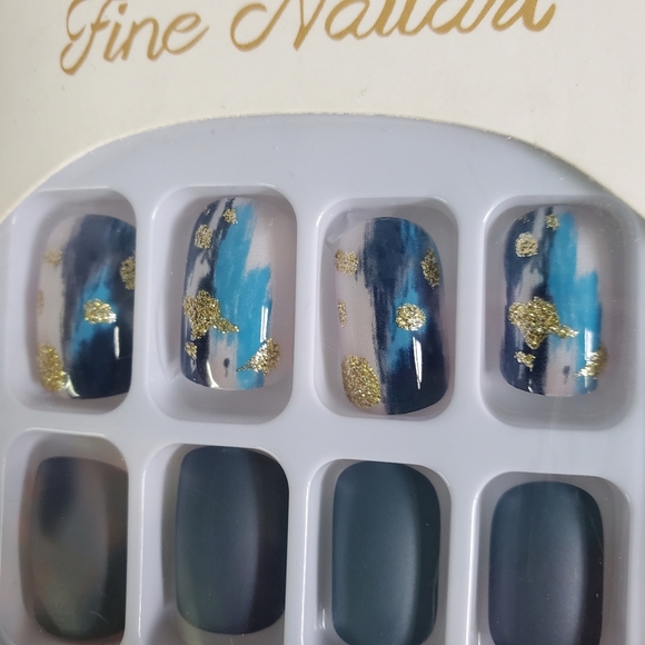 Blue Smudge Gold Glitter Press-on Nails - Picture 2 of 8